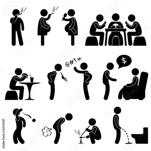 Vector: Bad Wrong behaviour Habit Lifestyle Bad Wrong behaviour Habit Lifestyle