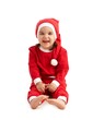 Laughing little girl in santa costume
