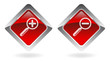 red vector buttons set  "zoom in - zoom out"