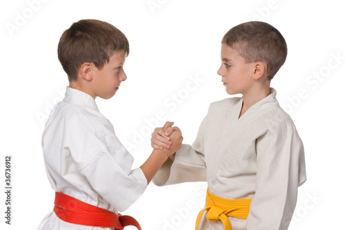 Photo: Handshaking boys in kimono Handshaking boys in kimono