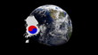 Korea map flag over rotating globe animation Korea map flag over rotating globe animation