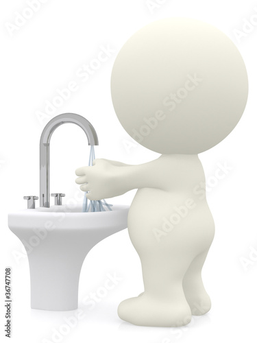 Illustration: 3D man washing his hands 3D man washing his hands