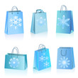 Blue paper bags with snowflakes icon