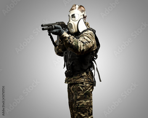 Photo: soldier with shotgun soldier with shotgun