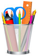 Writing and drawing tools in the cup.