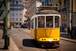 Old isbon yellow tram on the street