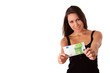 Pretty woman with 100 Euro bank note