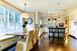 Photo: White large luxury modern kitchen and dining table White large luxury modern kitchen and dining table