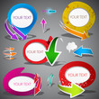 Colorful bubbles with arrows on grey background. Vector illustra
