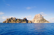 Es Vedra islet and Vedranell islands blue sea Es Vedra islet and Vedranell islands blue sea