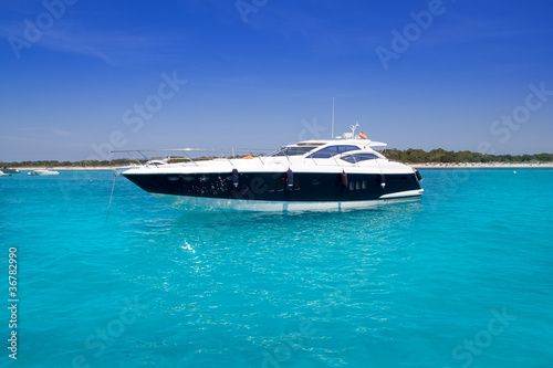 Photo: yatch in turquoise beach of Formentera yatch in turquoise beach of Formentera