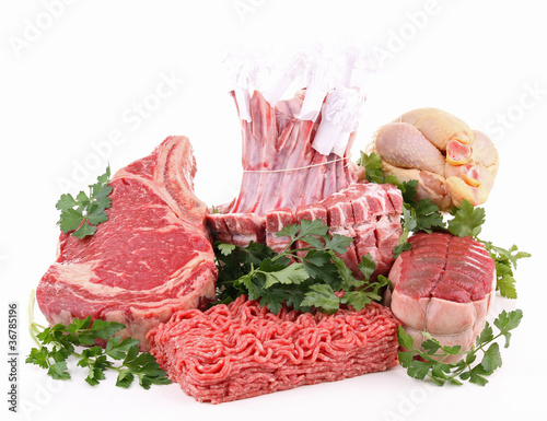 Photo: isolated assortment of raw meat isolated assortment of raw meat