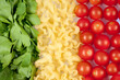 tomatoes, pasta and herb like symbol Italian flag tomatoes, pasta and herb like symbol Italian flag