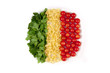 tomatoes, pasta and herb like symbol Italian flag tomatoes, pasta and herb like symbol Italian flag