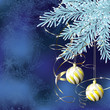 Blue spruce branch with golden christmas balls Blue spruce branch with golden christmas balls