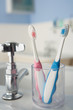 Toothbrushes in bathroom