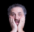 Surprised Man hands supporting head