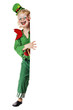 Foto: boy in clown dress standing behind a board boy in clown dress standing behind a board