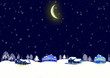 Christmas night and the house on snow hills