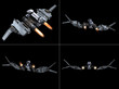 Four back views of a StarFighter in action Four back views of a StarFighter in action