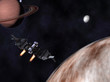 StarFighter in action in space with planets StarFighter in action in space with planets