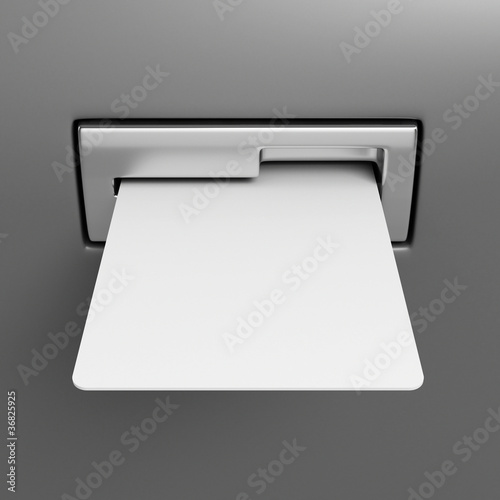 Illustration: Blank credit card in cash point slot Blank credit card in cash point slot