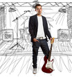 stylish man with guitar looking at camera