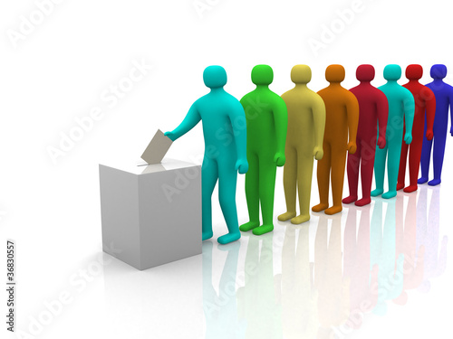 Illustration: 3d People waiting in line to vote 3d People waiting in line to vote