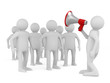 orator speaks in megaphone. Isolated 3D image