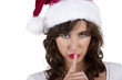 Photo: young brunete woman with christmas hat isolated on white backgro young brunete woman with christmas hat isolated on white backgro