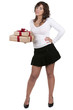 Photo: young brunete woman holding christmas gift boxes isolated on whi young brunete woman holding christmas gift boxes isolated on whi