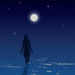 Silhouette of young woman walking on a sea Silhouette of young woman walking on a sea