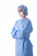 sterile femal nurse or sugeon waiting looking to the side sterile femal nurse or sugeon waiting looking to the side