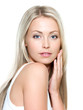 young beautiful woman with hand on cheek
