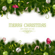 christmas background with firtree, mistletoes and ornaments