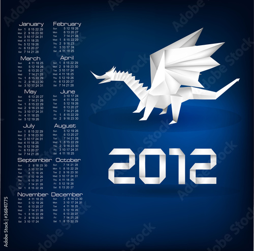 2012 year calendar with origami dragon Vector