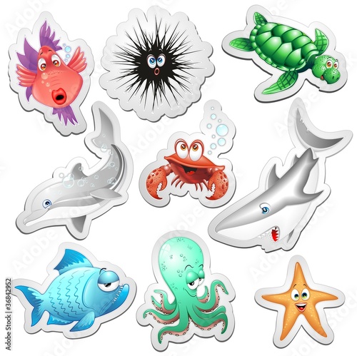 Vector: Animali Mare Adesivi Sticker Sea Ocean Animals Icons-Vector Animali Mare Adesivi Sticker Sea Ocean Animals Icons-Vector