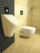 Modern bathroom with travertine and mosaic tiles. Modern bathroom with travertine and mosaic tiles.