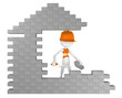 Builder building a house. Isolated