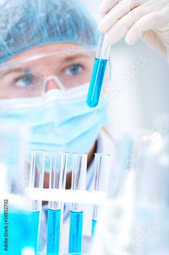 Photo: Researcher working with chemicals Researcher working with chemicals