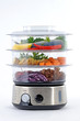 steam cooker with vegetables and fish