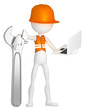 Construction worker with laptop. Isolated on white background