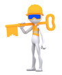 Construction worker with key. Isolated Construction worker with key. Isolated
