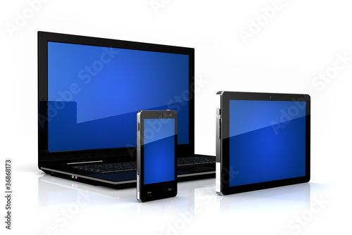 Illustration: Touch-screen family - digital tablet, phone and laptop Touch-screen family - digital tablet, phone and laptop