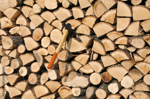 Photo: Stack of Woods and Axe Stack of Woods and Axe