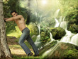 Portrait of a beautiful young man leaning on a tree with heavenl