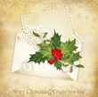 vector vintage christmas background with sprig of European holly vector vintage christmas background with sprig of European holly
