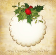 vector vintage christmas background with sprig of European holly vector vintage christmas background with sprig of European holly