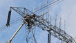 Hydro Worker Climbs Down Ladder On Power Line