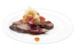 Deer sirloin, served with mashed potatoes with roasted garlic an Deer sirloin, served with mashed potatoes with roasted garlic an
